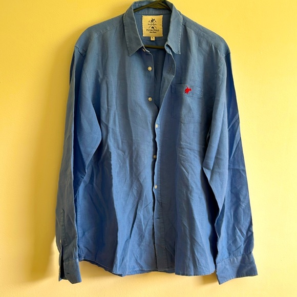 Peter polo blue linen long sleeve shirts - Picture 3 of 9